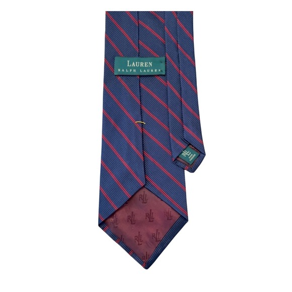 LAUREN Ralph Lauren Men's Necktie Navy Blue Red Striped Business Career Classic - Picture 1 of 6